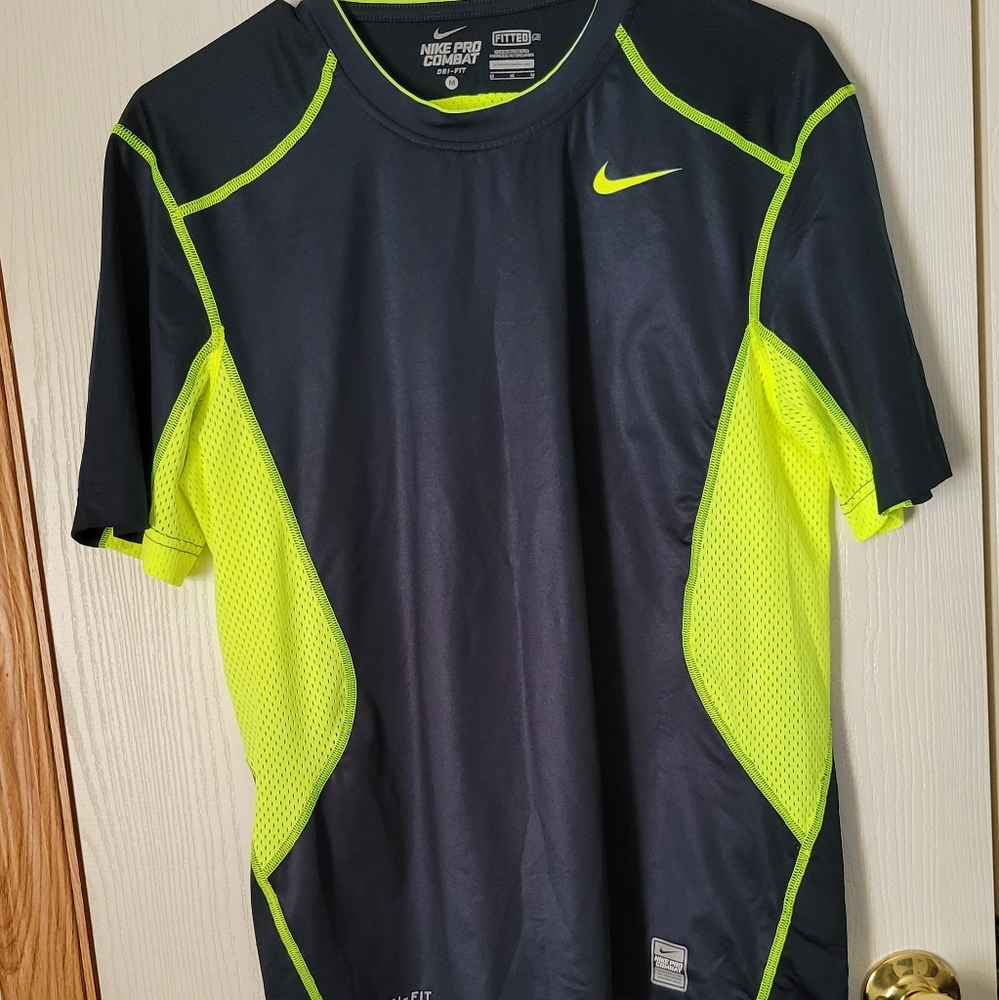 Nike Pro Combat Dri-Fit Fitted Shirt, Black and Yellow